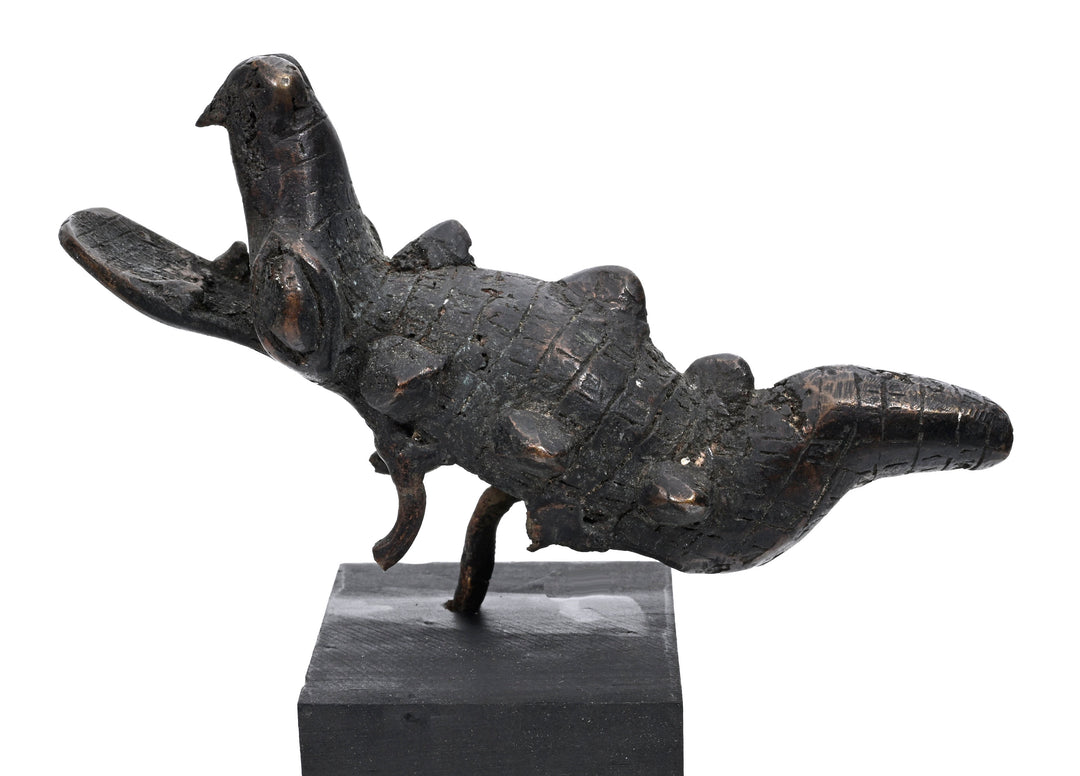 African Cast Bronze Crocodile Figure with Hollow Belly Cavity