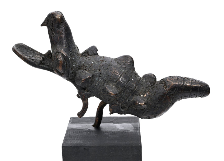 African Cast Bronze Crocodile Figure with Hollow Belly Cavity