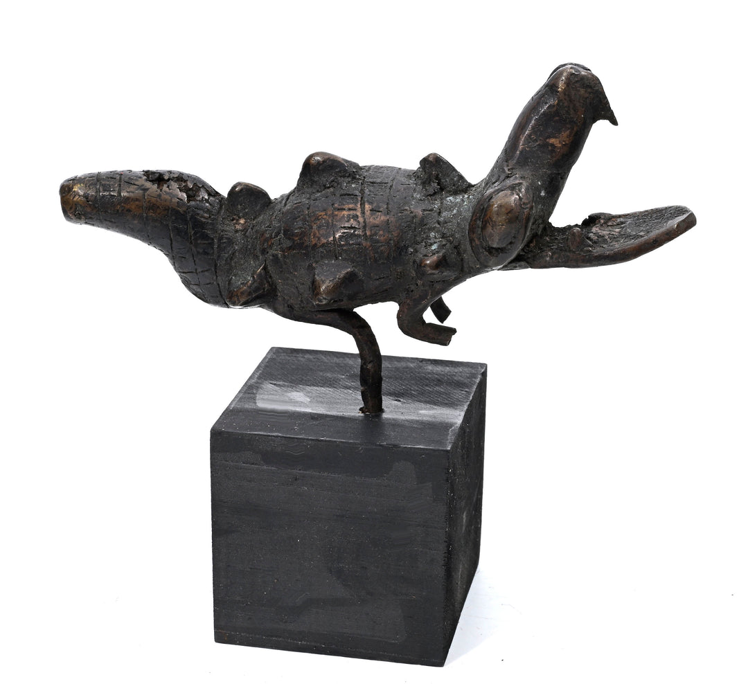 African Cast Bronze Crocodile Figure with Hollow Belly Cavity