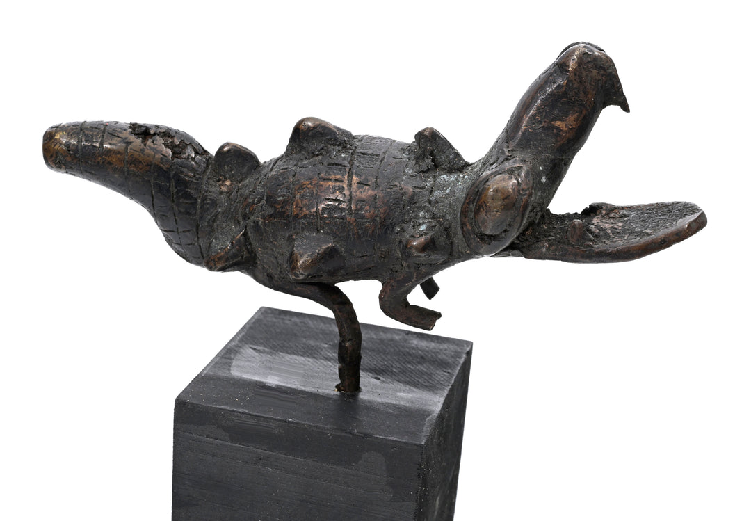 African Cast Bronze Crocodile Figure with Hollow Belly Cavity