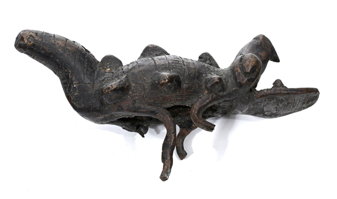 African Cast Bronze Crocodile Figure with Hollow Belly Cavity