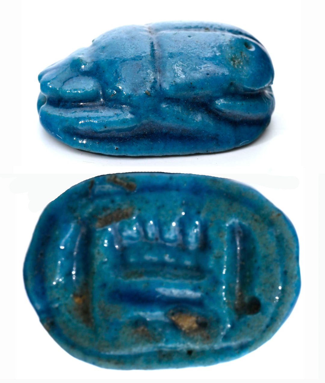 Egyptian Turquoise Blue Glaze Steatite Scarab for Amon Ra