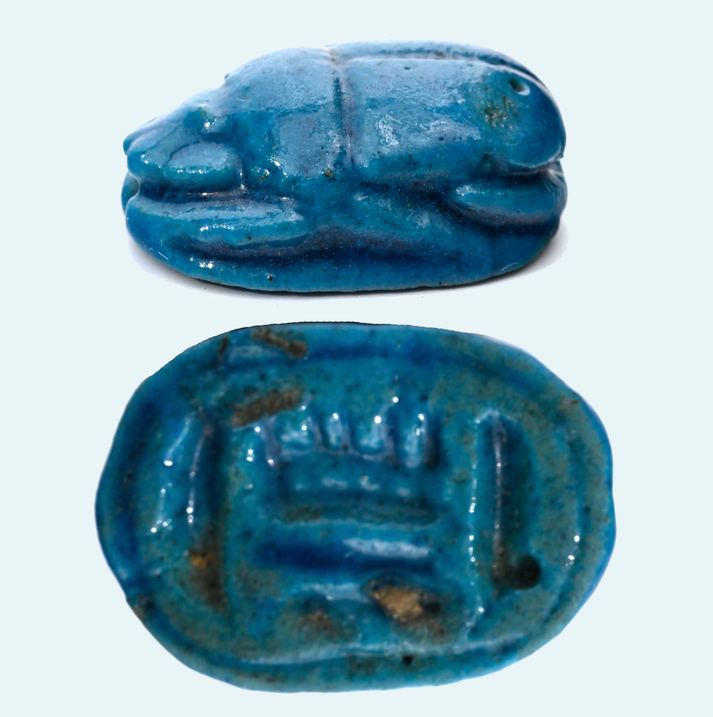 Egyptian Turquoise Blue Glaze Steatite Scarab for Amon Ra