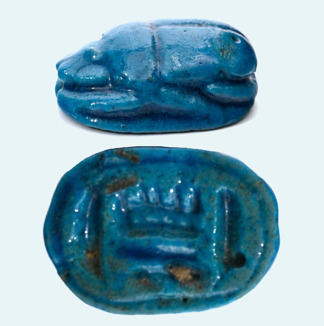 Egyptian Turquoise Blue Glaze Steatite Scarab for Amon Ra