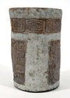 Maya Ceramic Cylinder Vessel with Stucco Decoration and Incised Glyphs