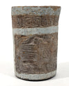 Maya Ceramic Cylinder Vessel with Stucco Decoration and Incised Glyphs