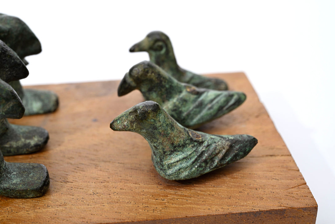 Italic Group of four Small Bronze Felines and Four Birds