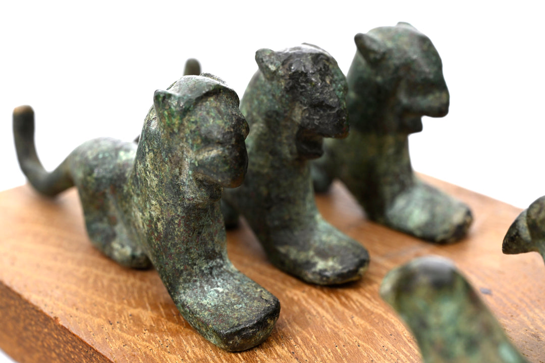 Italic Group of four Small Bronze Felines and Four Birds