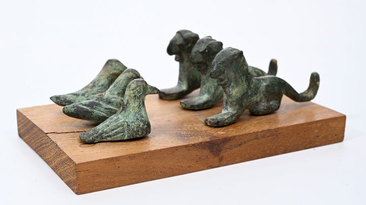 Italic Group of four Small Bronze Felines and Four Birds