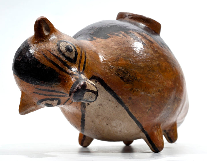 Pre-Columbian Nazca Polychrome Pottery Feline Effigy Vessel