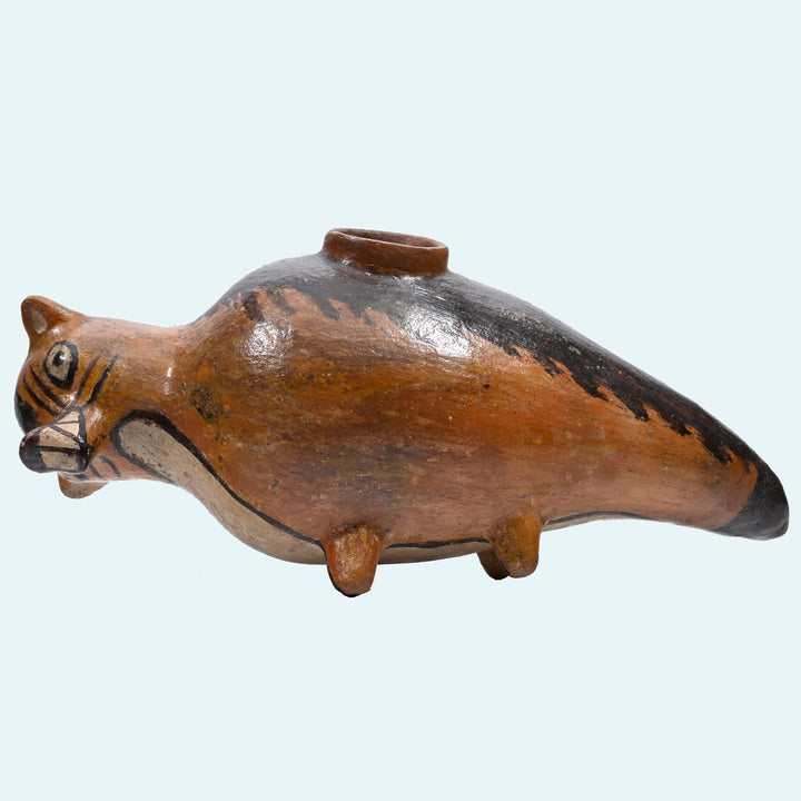 Pre-Columbian Nazca Polychrome Pottery Feline Effigy Vessel