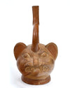 Moche Pottery Feline Headed Stirrup Vessel