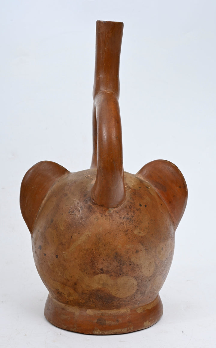 Moche Pottery Feline Headed Stirrup Vessel