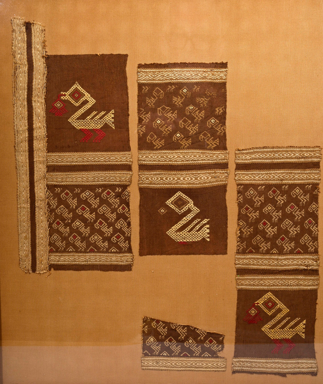Framed Chimú Textile Panels with Bird Motifs