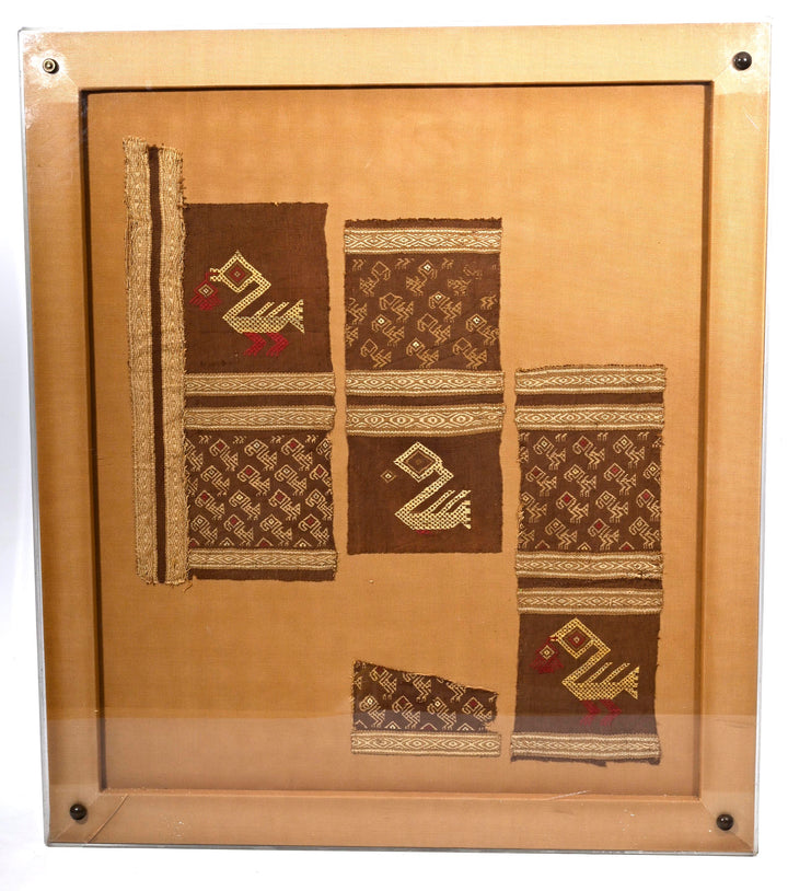 Framed Chimú Textile Panels with Bird Motifs
