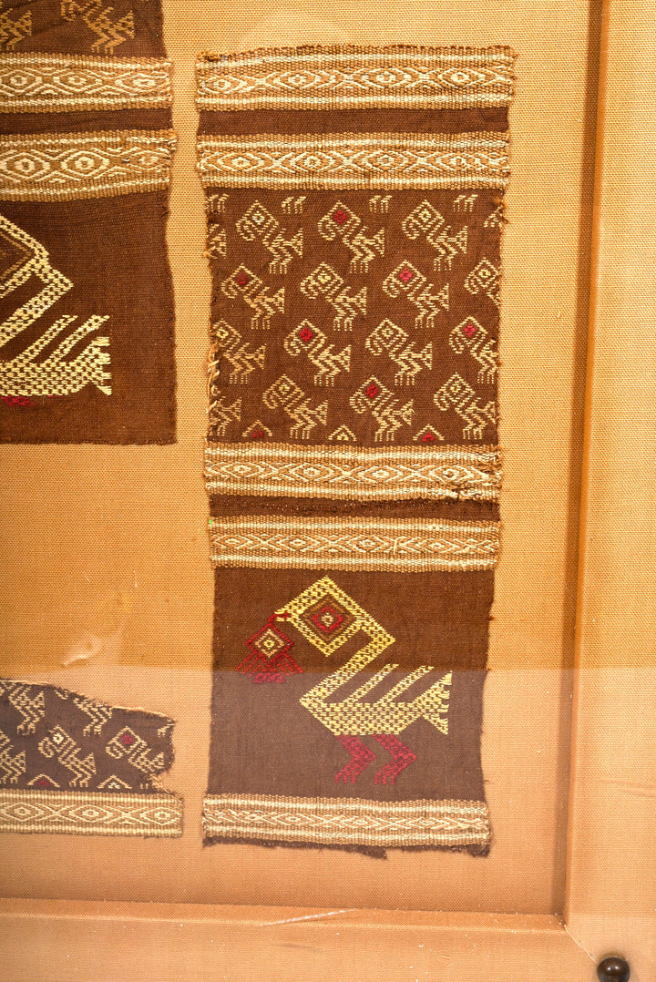 Framed Chimú Textile Panels with Bird Motifs