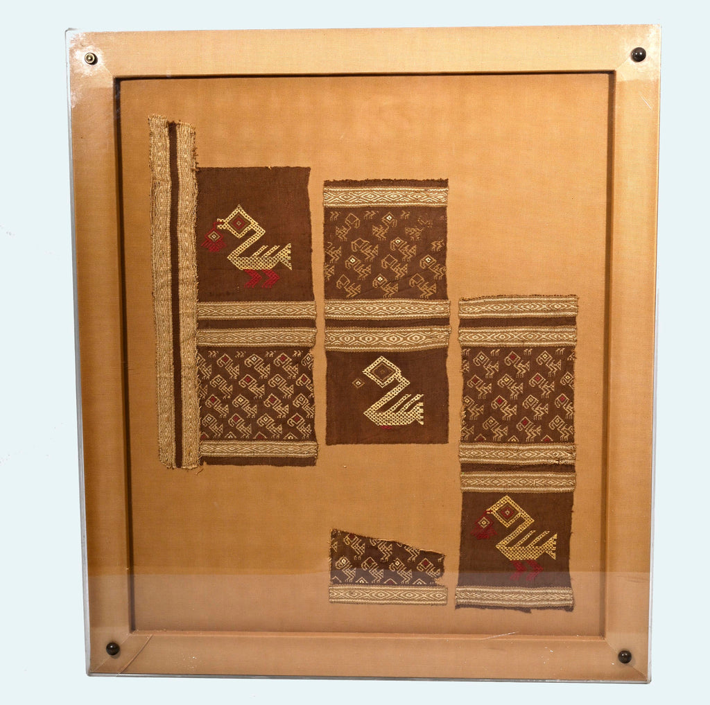 Framed Chimú Textile Panels with Bird Motifs