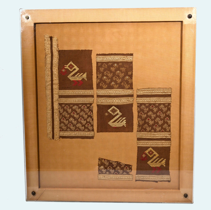 Framed Chimú Textile Panels with Bird Motifs