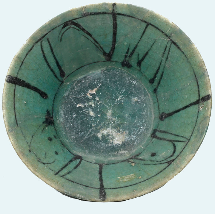 Kashan Turquoise-Glazed Bowl with Black Decoration