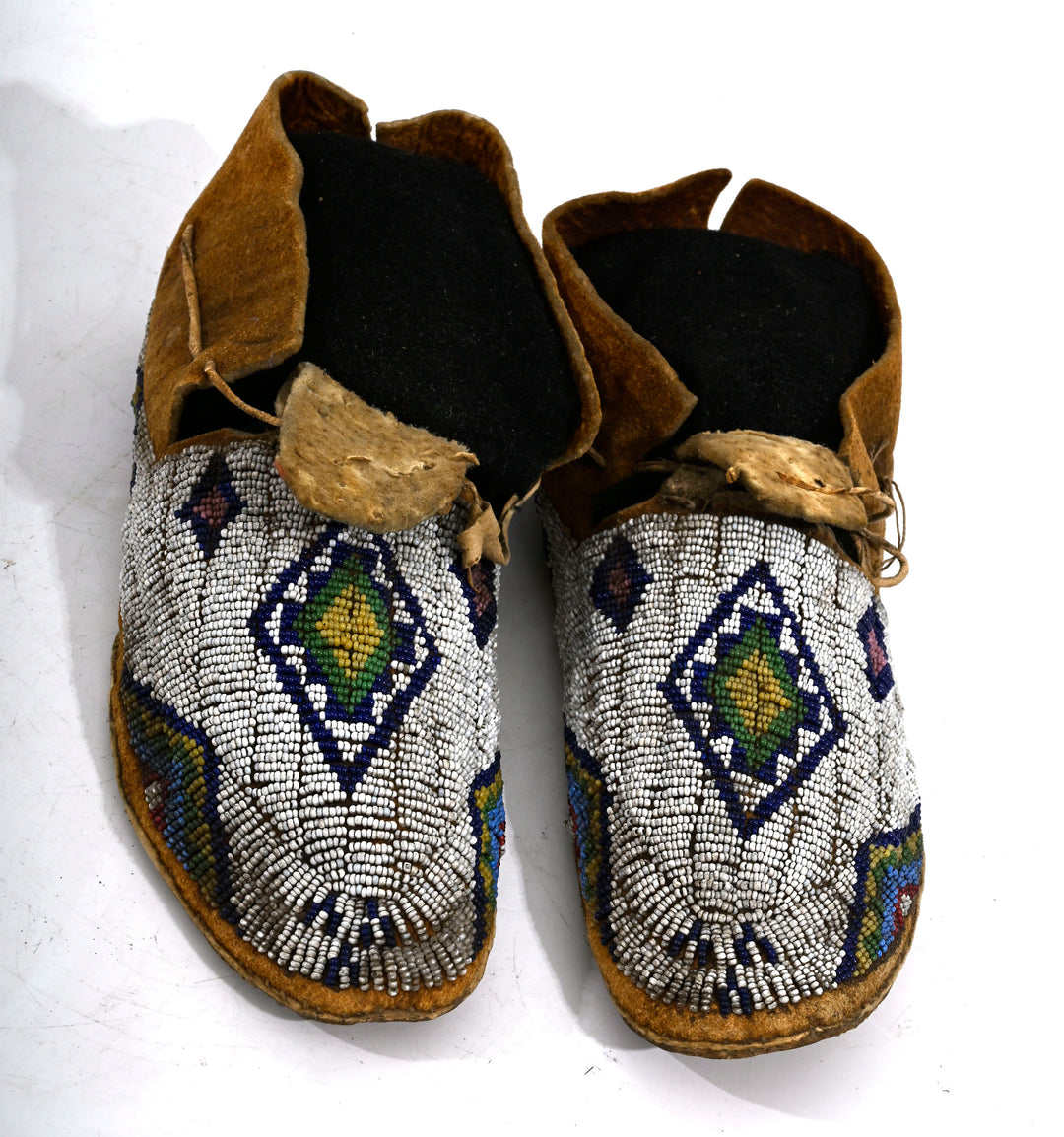 Pair Cheyenne Beaded Hide Moccasins