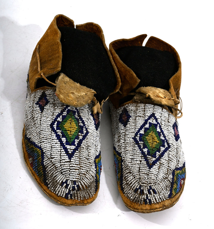 Pair Cheyenne Beaded Hide Moccasins