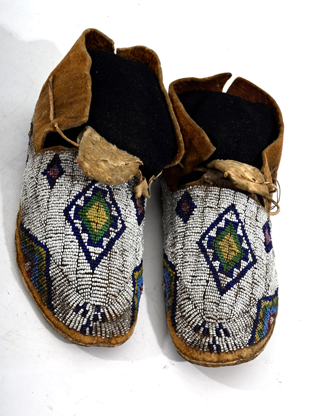 Pair Cheyenne Beaded Hide Moccasins