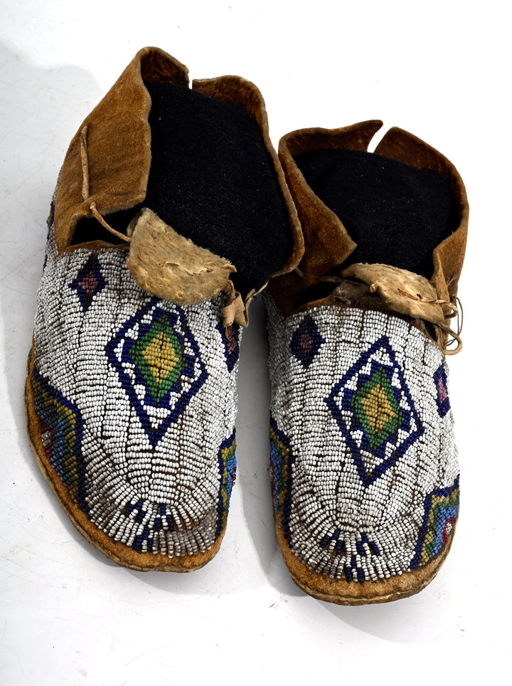 Pair Cheyenne Beaded Hide Moccasins
