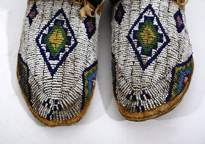 Pair Cheyenne Beaded Hide Moccasins
