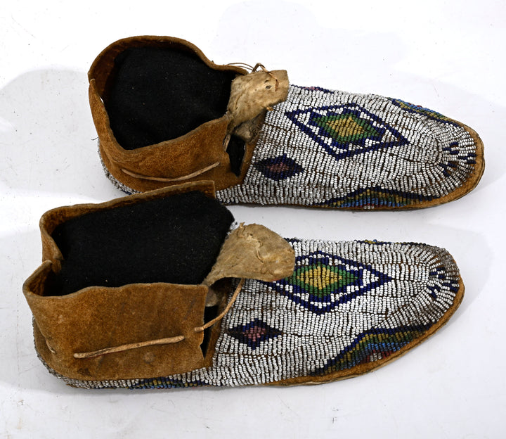 Pair Cheyenne Beaded Hide Moccasins