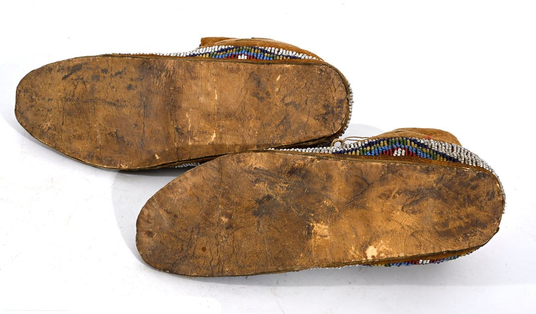 Pair Cheyenne Beaded Hide Moccasins