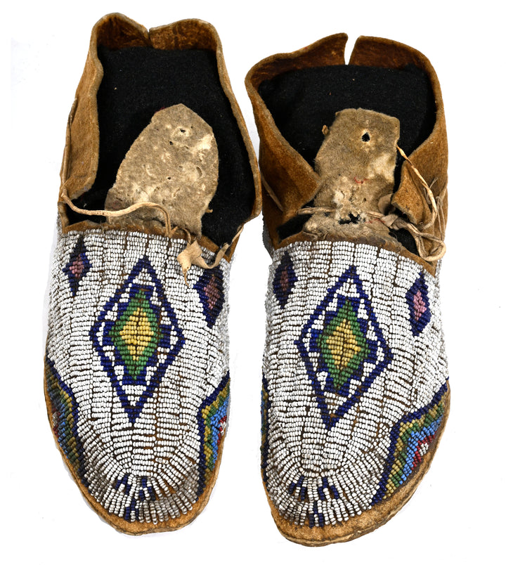 Pair Cheyenne Beaded Hide Moccasins