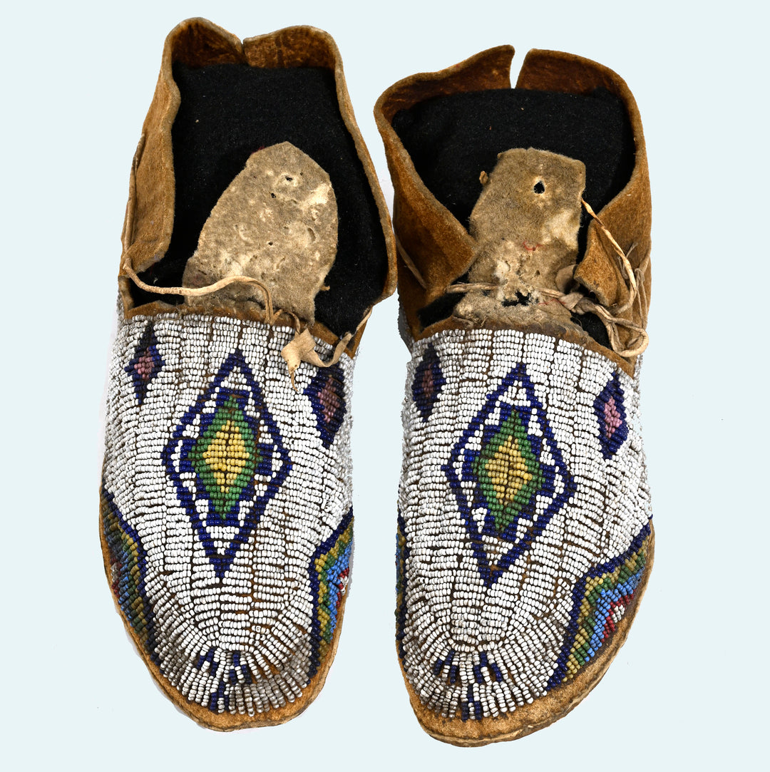 Pair Cheyenne Beaded Hide Moccasins