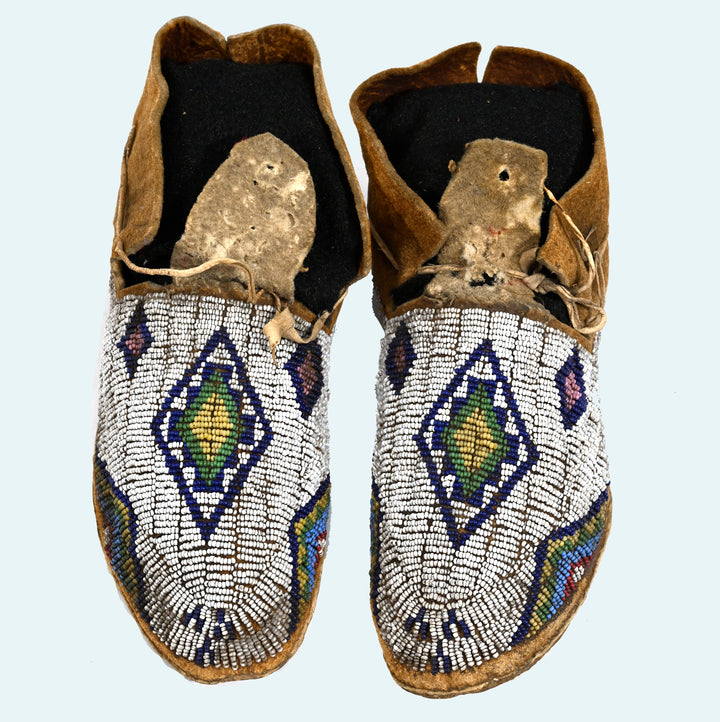 Pair Cheyenne Beaded Hide Moccasins