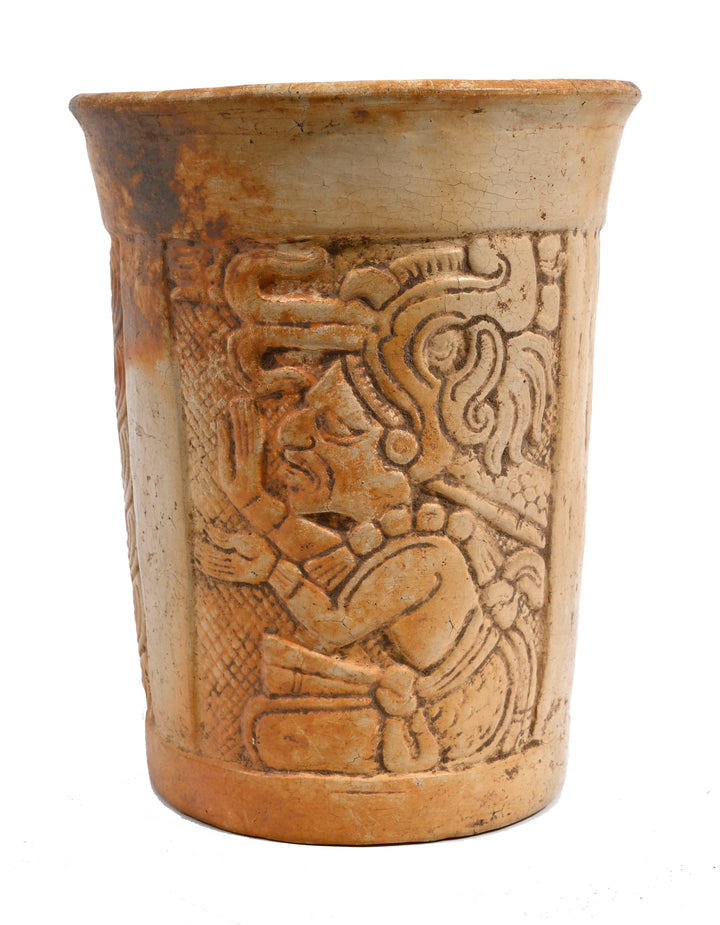 Maya Pottery Incised Ritual Cylinder Vessel