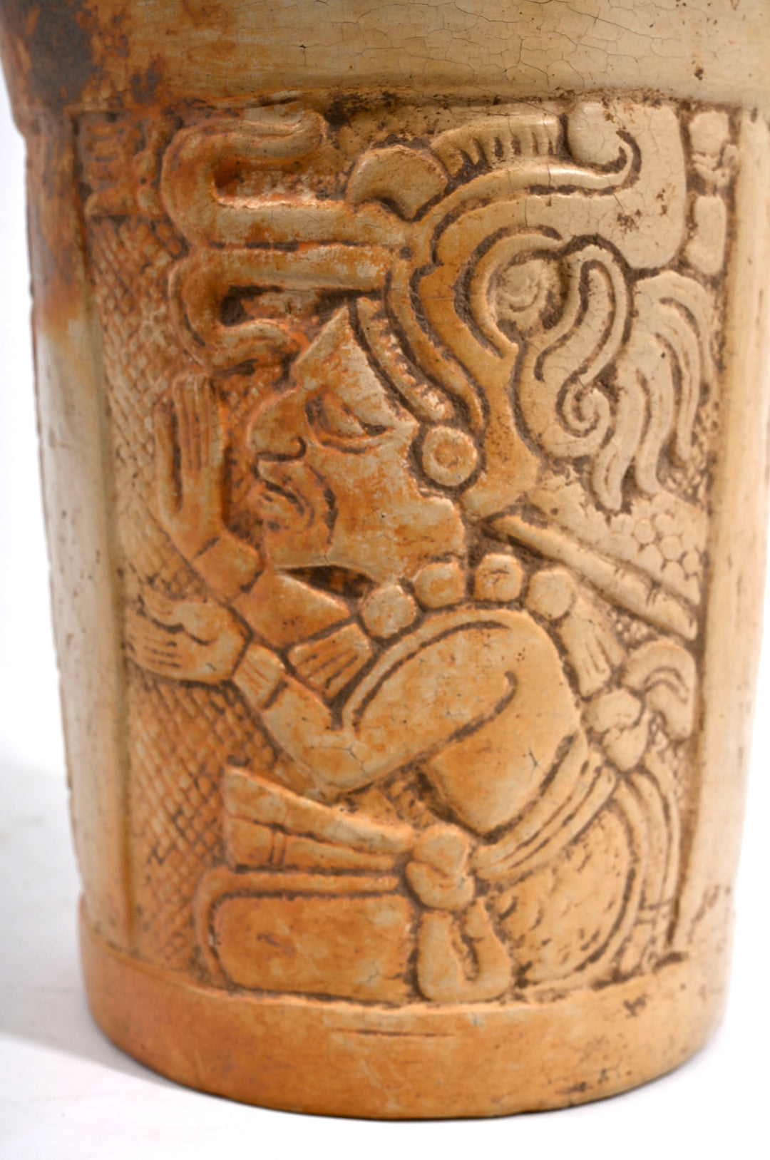 Maya Pottery Incised Ritual Cylinder Vessel