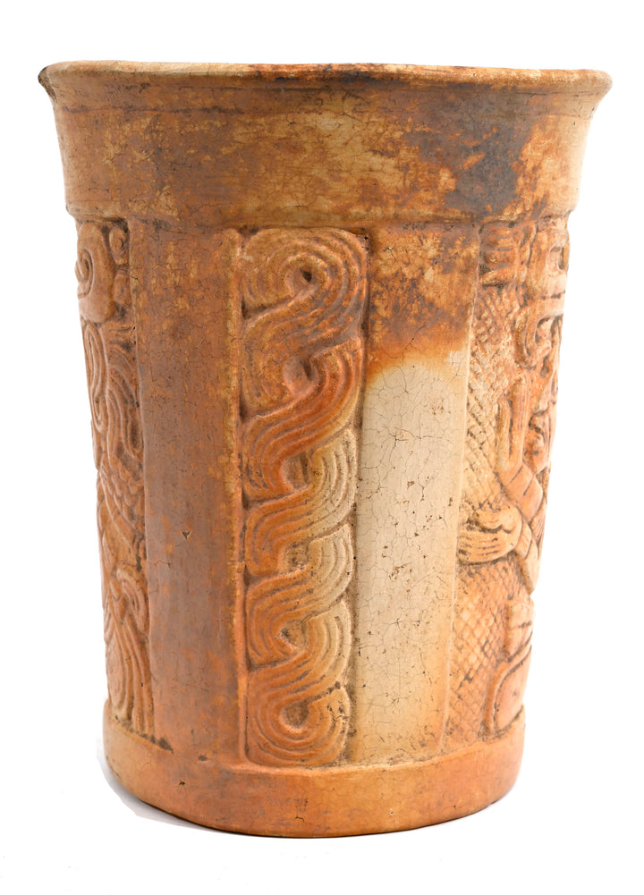 Maya Pottery Incised Ritual Cylinder Vessel
