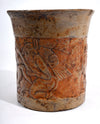 Maya Relief-Carved Pottery Cylinder Vessel depicting Hero Twin and Underworld Creatures
