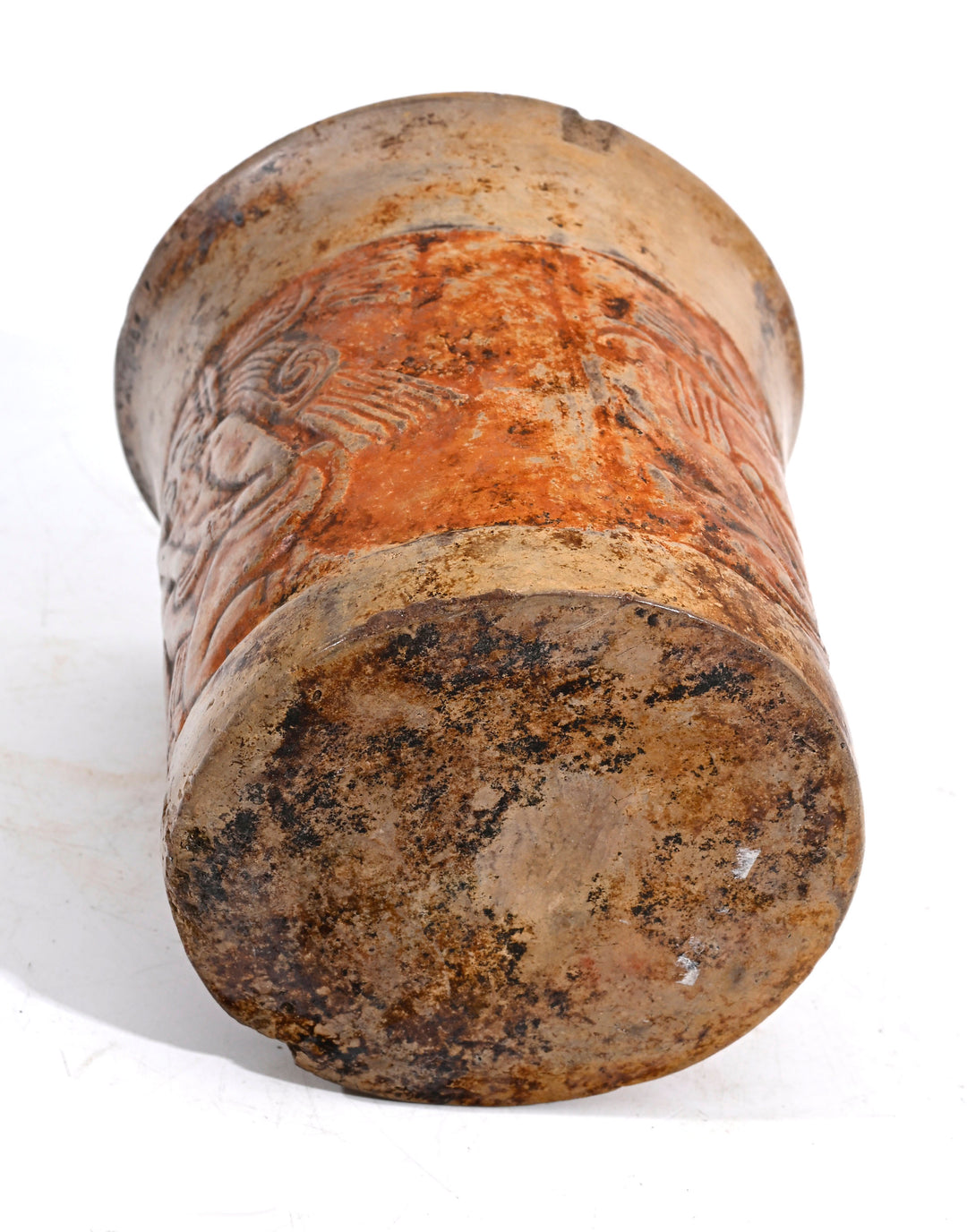 Maya Relief-Carved Pottery Cylinder Vessel depicting Hero Twin and Underworld Creatures