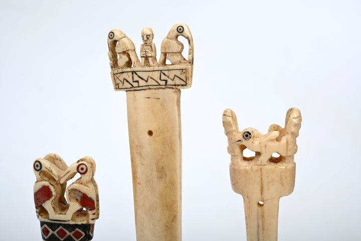 Set of Five Moche/Chimú Bone Tupu Pins with Bird Finials