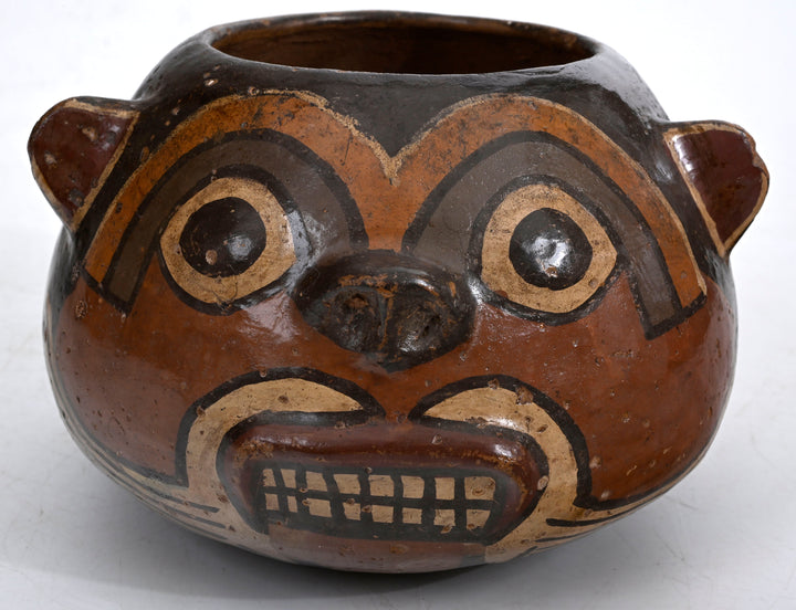 Nazca polychrome feline effigy bowl, side view, Kemper Collection Peru
