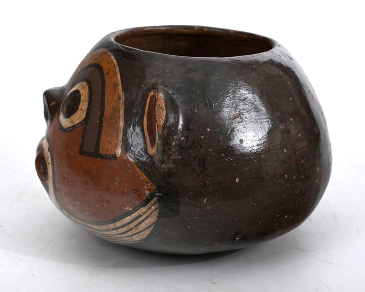 Nazca polychrome effigy bowl, opposite side view with slip painted face