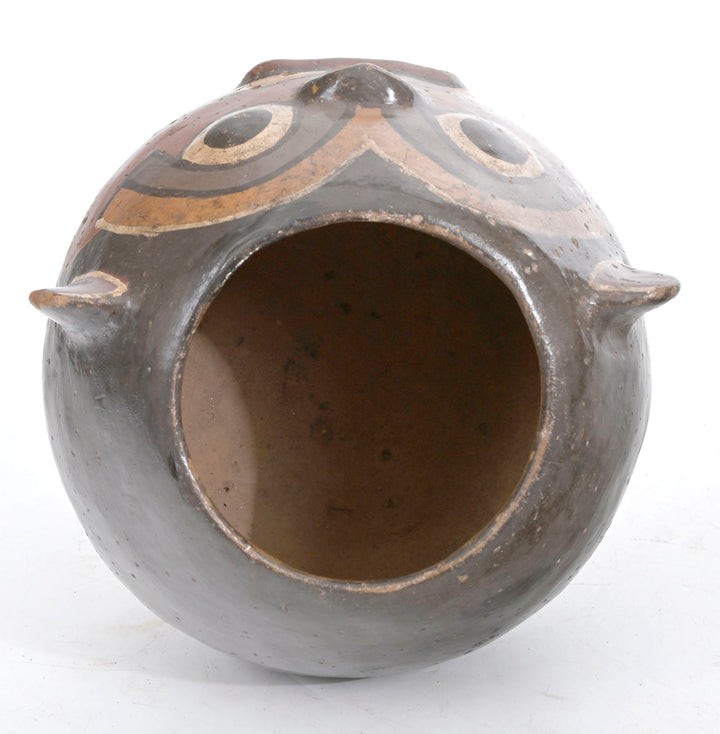 Nazca polychrome effigy bowl, three-quarter view showing modeled ears