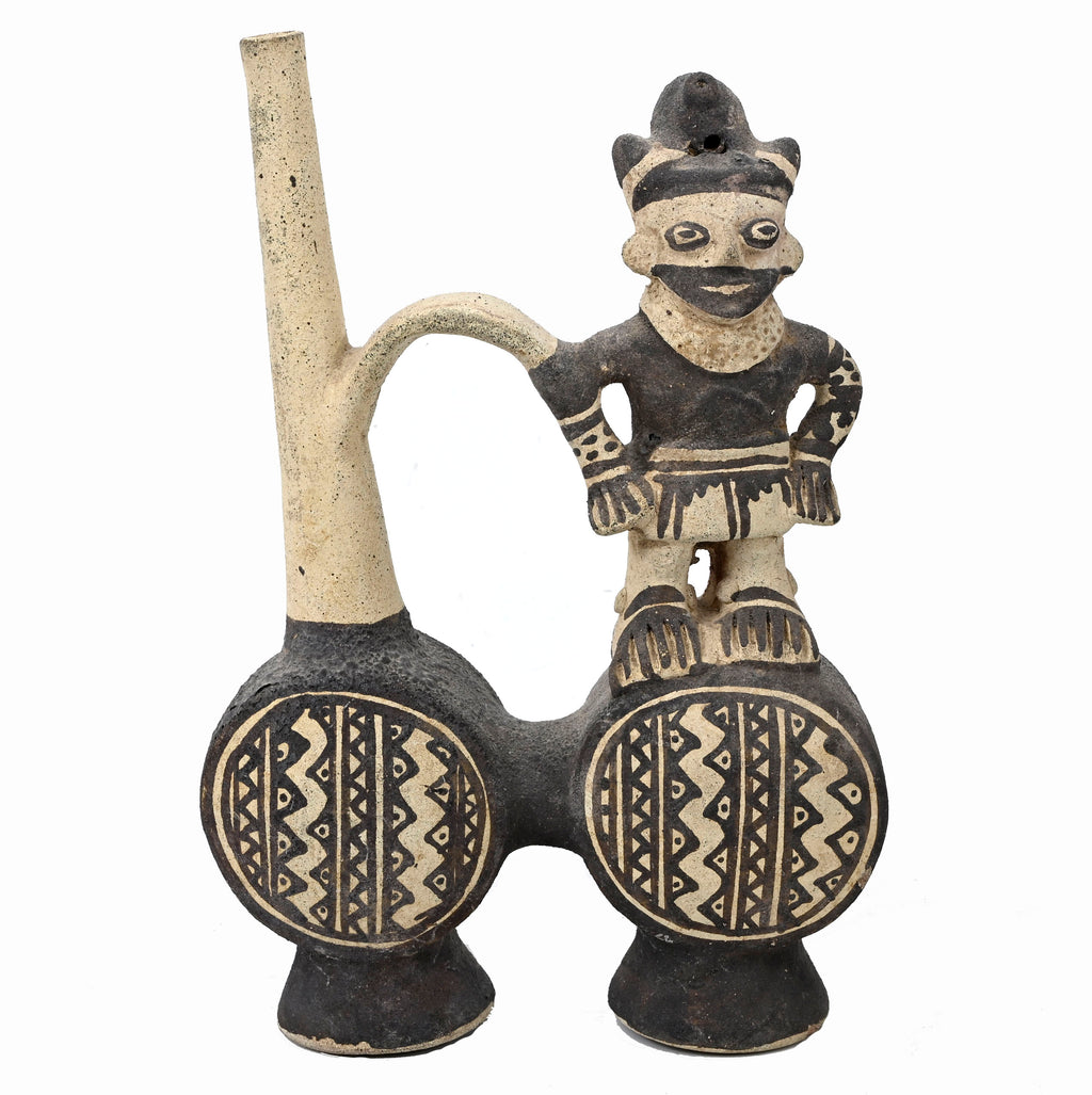 Chancay Double-Chambered Whistling Vessel with Standing Figure