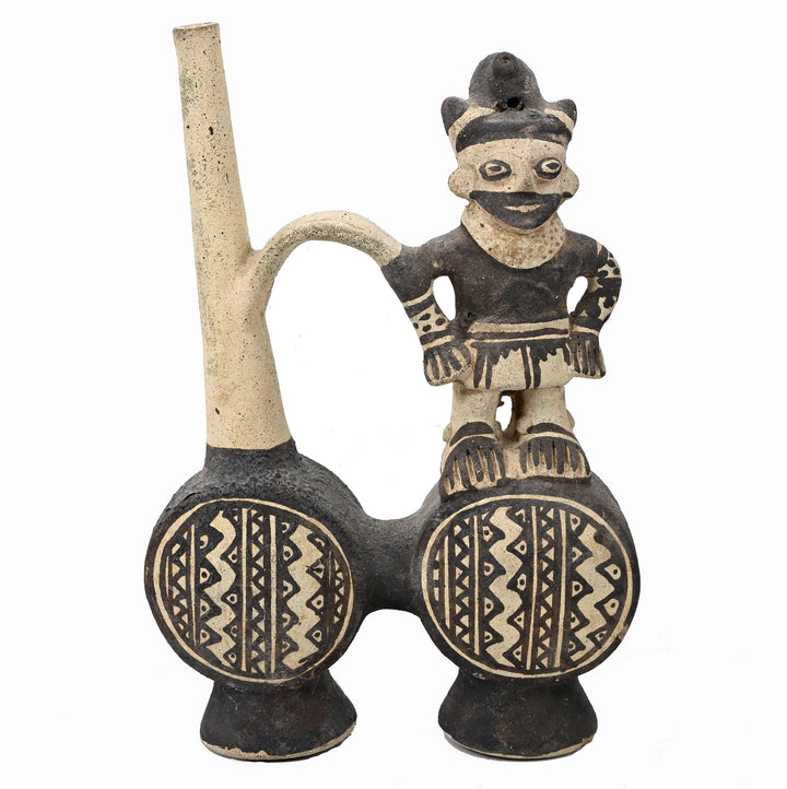 Chancay Double-Chambered Whistling Vessel with Standing Figure