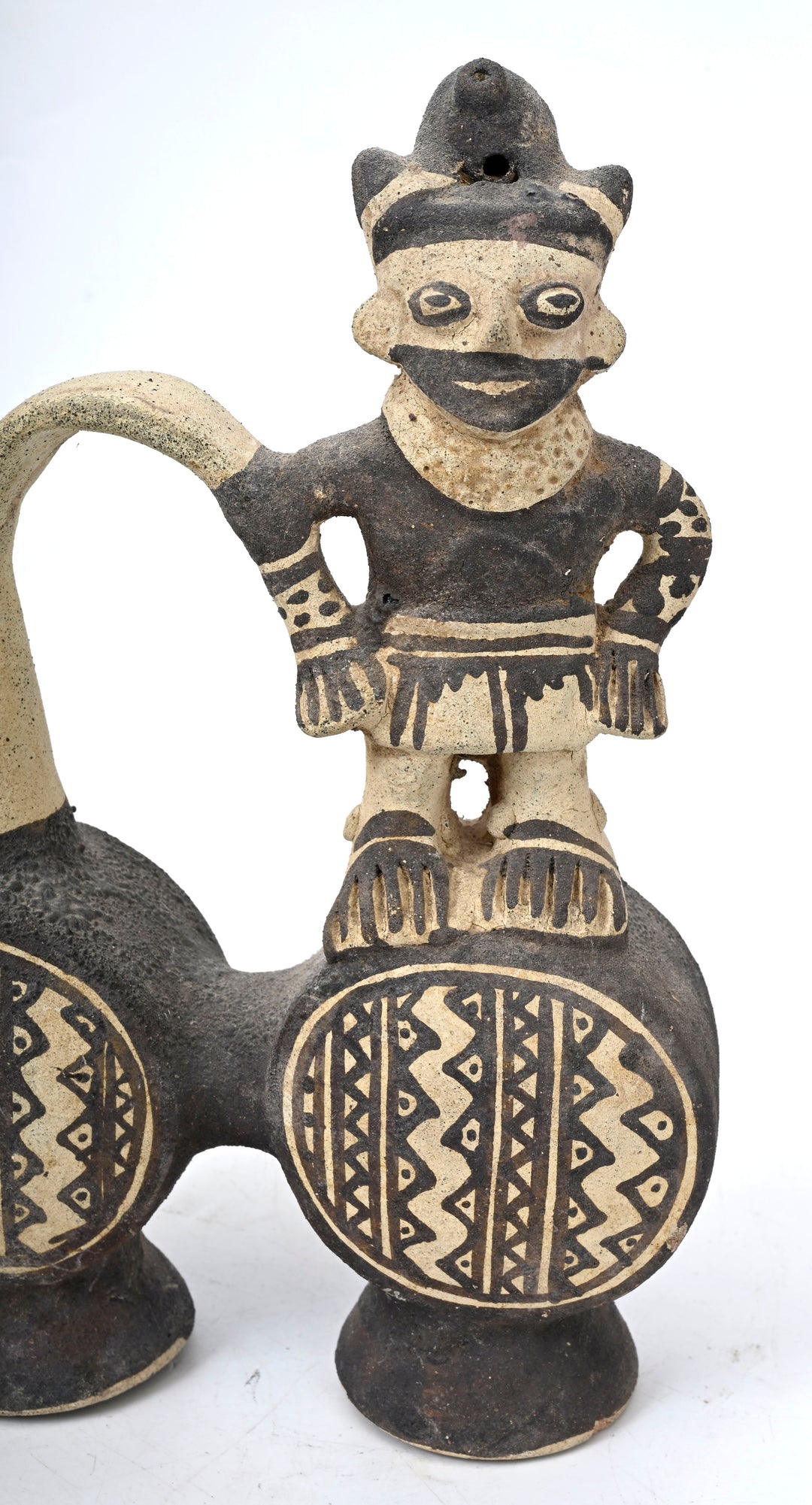 Chancay Double-Chambered Whistling Vessel with Standing Figure