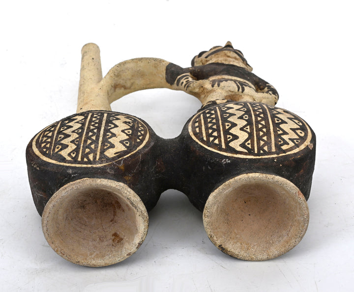 Chancay Double-Chambered Whistling Vessel with Standing Figure
