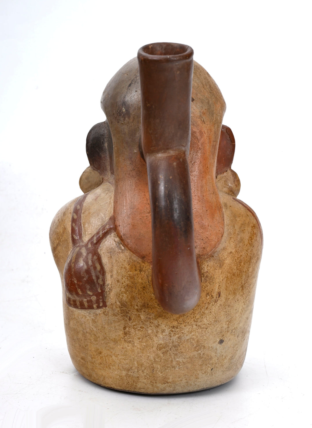 Moche (Mochica) Pottery Bi-chrome Figural Stirrup Vessel