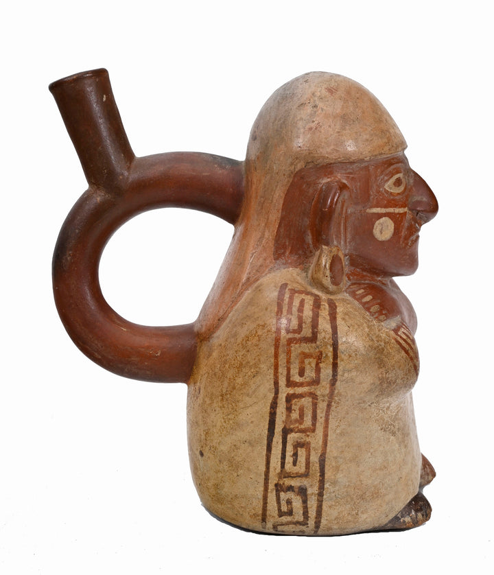 Moche (Mochica) Pottery Bi-chrome Figural Stirrup Vessel