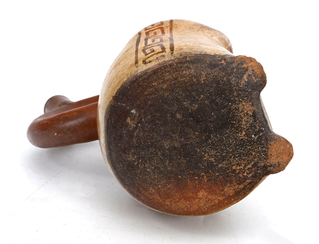 Moche (Mochica) Pottery Bi-chrome Figural Stirrup Vessel