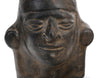 Moche BlackWare Janiform Pottery Portrait Head Stirrup Vessel